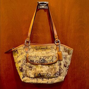 Coach Tan and Brown Graphic Tote